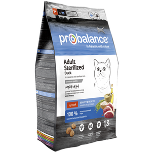 Сухой корм ProBalance Adult Sterilized Duck для кастрированных котов и стерилизованных кошек с уткой