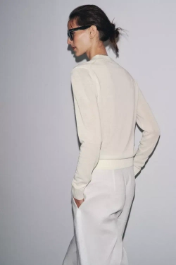 ZARA ОДНОТОННОЕ ТРИКОТАЖНОЕ ПОЛО, ЭКРЮ