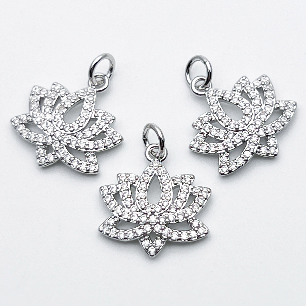 Подвеска Лотос, цвет серебро (родий), фианиты, размер 16*16 мм, цена за 1 шт