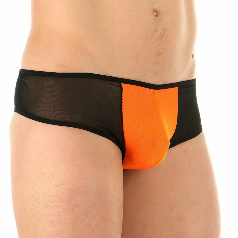Мужские трусы брифы черные с оранжевой вставкой Cosmos Colors сеточка 35623