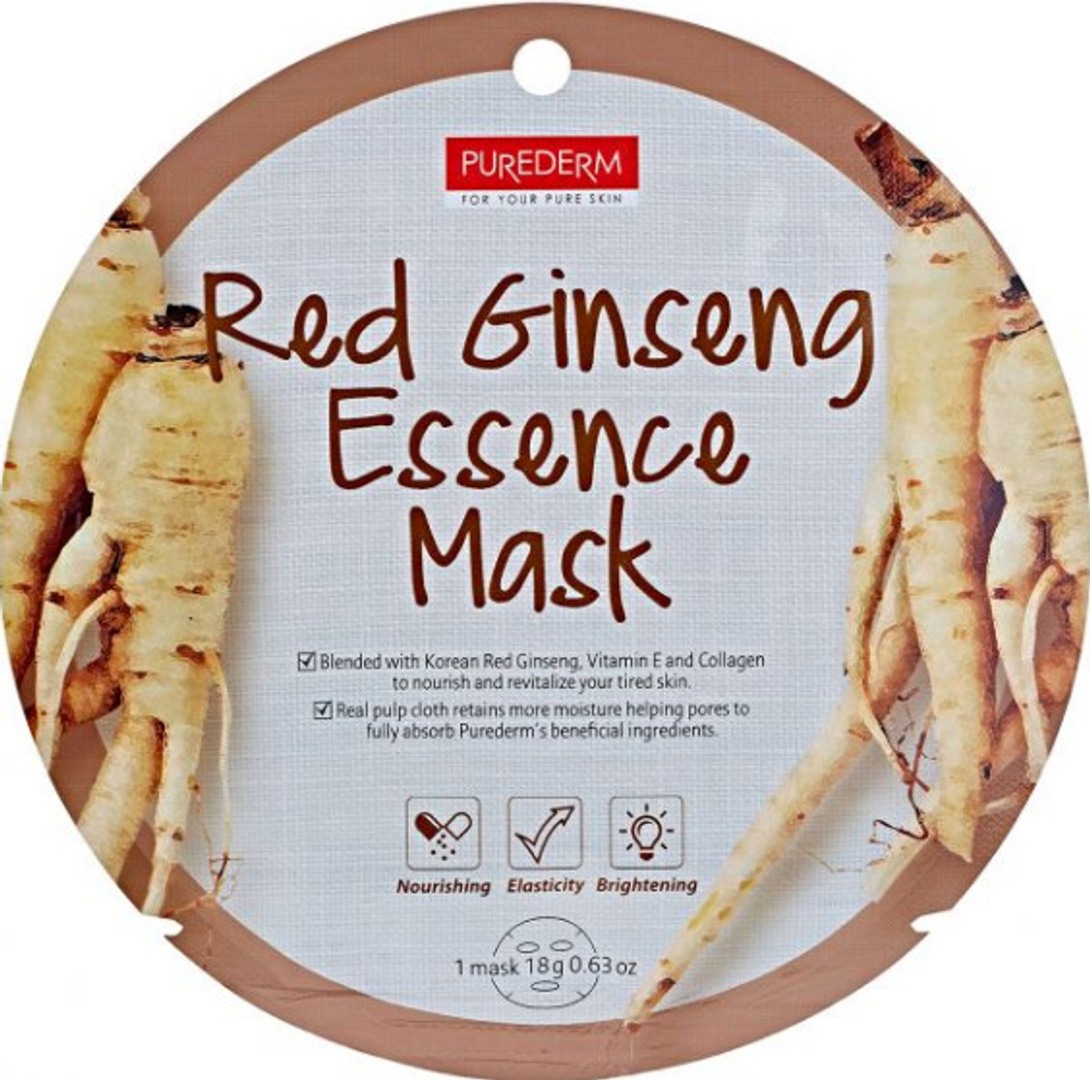 Маска для лица Purederm Red Ginseng Essence Mask тканевая с экстрактом красного женьшеня (круглая) 18 г