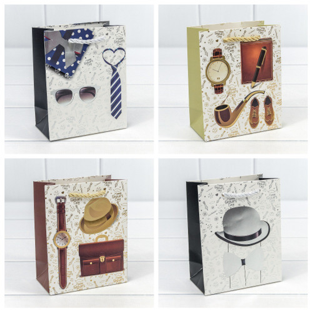Пакет подарочный 12х15х6.5см Фигуры и узоры "Мужской" (Микс)