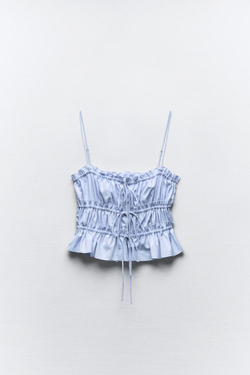 ZARA ТОП ИЗ ПОПЛИНА С ЗАВЯЗКАМИ, НЕБЕСНО-ГОЛУБОЙ