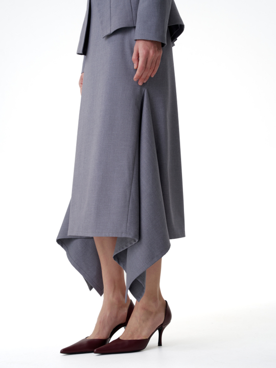 Юбка с клином костюмная серая