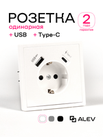 Розетка одинарная внутренняя с USB и type C