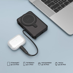 Внешний аккумулятор NRG MagSafe 10000 мА-ч, QI 15Вт, встроенный кабель, черный