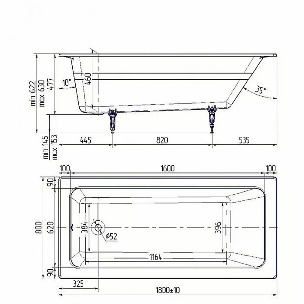 Ванна чугунная Delice PARALLEL Comfort DLR220506R-AS 180x80 белая с ручками