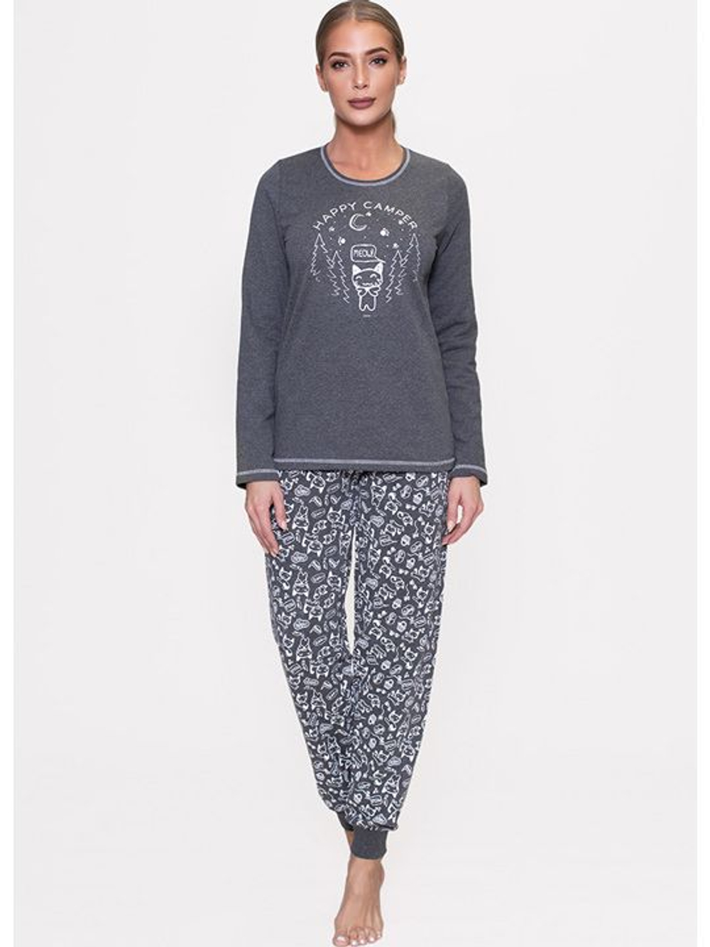 Милый комплект с брюками на манжетах (Размер: L) (Цвет: темно-серый)