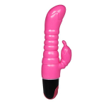 Розовый вибратор-кролик с ребрышками 22,5см Baile BW-048001