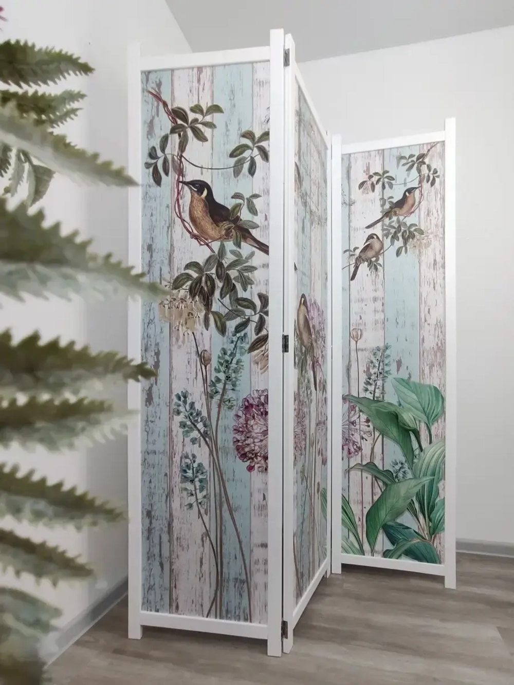 Ширма из массива дерева "Птички" 180см