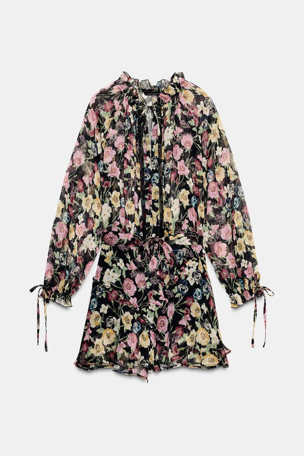 ZARA МИНИ-ПЛАТЬЕ С ЦВЕТОЧНЫМ ПРИНТОМ, РАЗНОЦВЕТНЫЙ