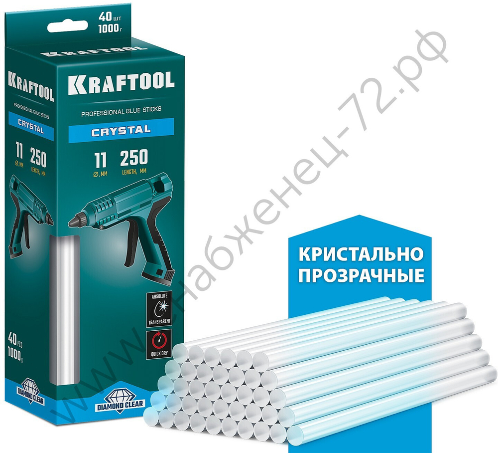 KRAFTOOL Cristal, 11 х 250 мм, 40 шт., кристально прозрачные клеевые стержни (06846-40)
