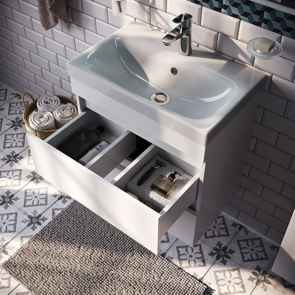 Тумба с умывальником подвесная с ящиками IDDIS Zodiac, белая, 60 см, ZOD6CB0i95K