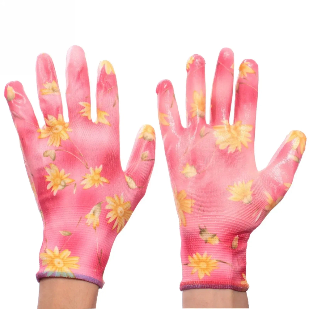 Перчатки нейлоновые «Фантазия-Маргаритки» с резиновым покрытием полуоблитые 8 р-р ДоброСад