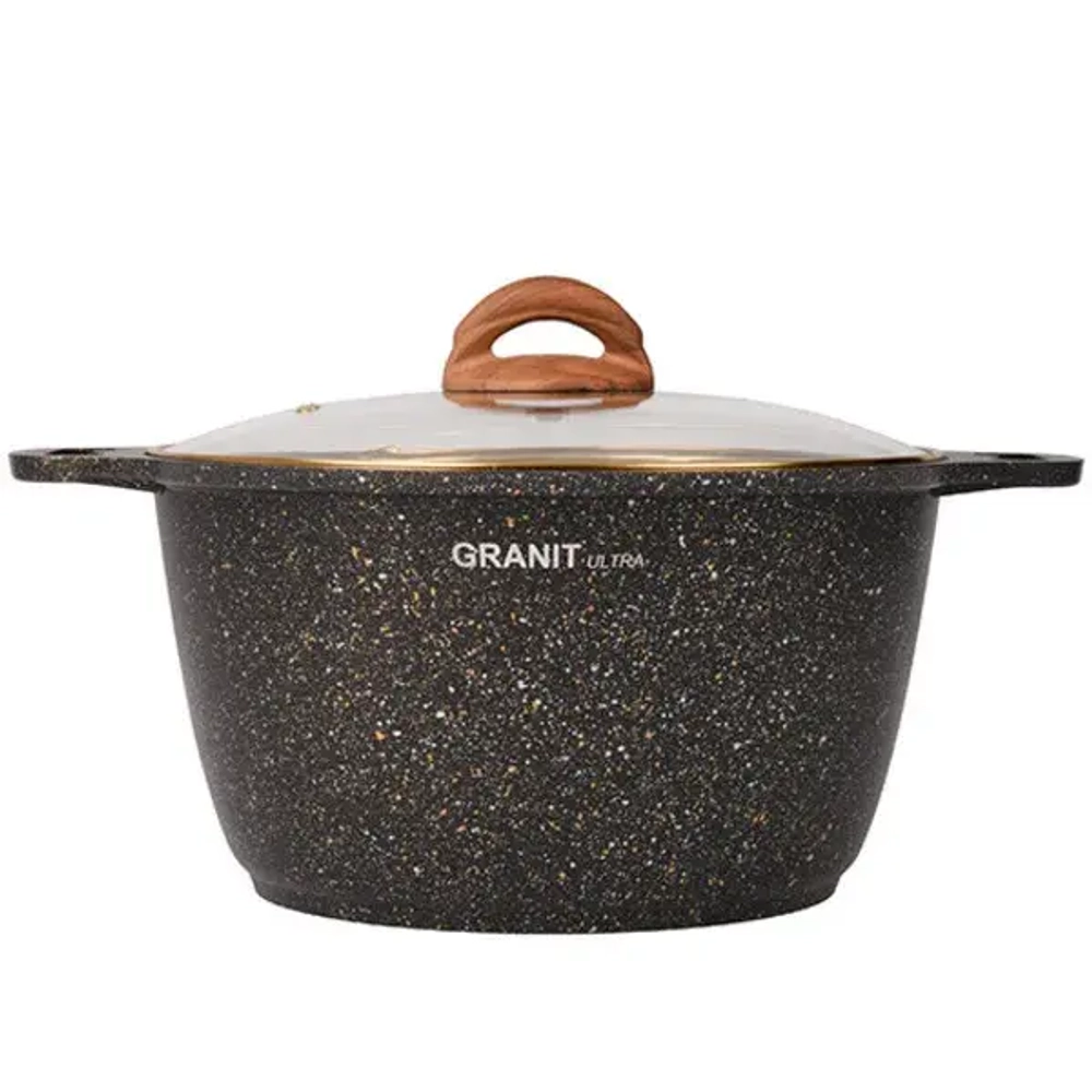 Кастрюля 6л «Granit ultra» (black-gold) со стеклянной крышкой кгбг62а