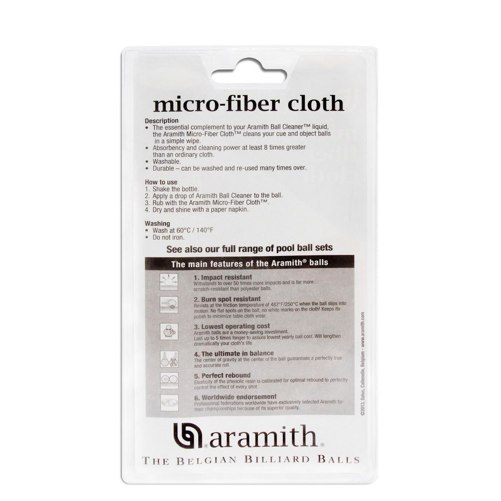 Салфетка для чистки и полировки бильярдных шаров Aramith Micro-Fiber Cloth Add-ons 20х18см блистер