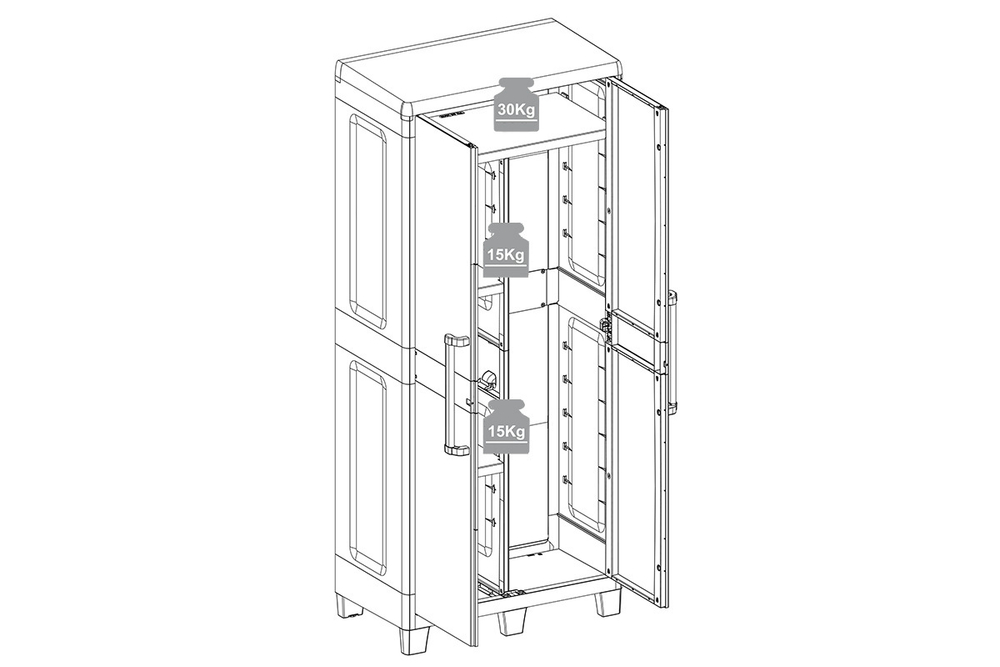 Уличный шкаф TOOMAX 2х дверный глубокий SANTORINI XL (3 полки), светло-серый/антрацит