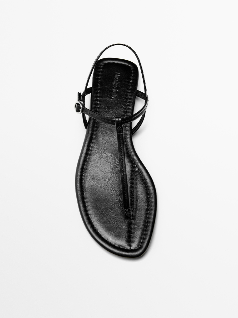 Massimo Dutti Сандалии на плоской подошве с ремешками и разделителем для пальцев ног, черный