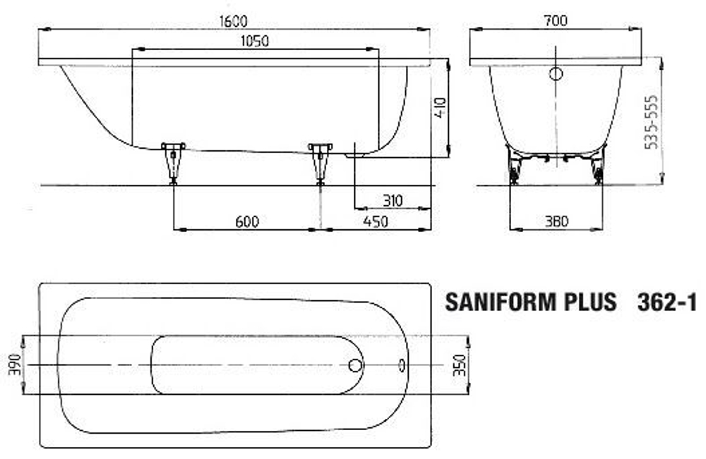 Стальная ванна 160х70 Kaldewei Saniform Plus 362-1 111700010001