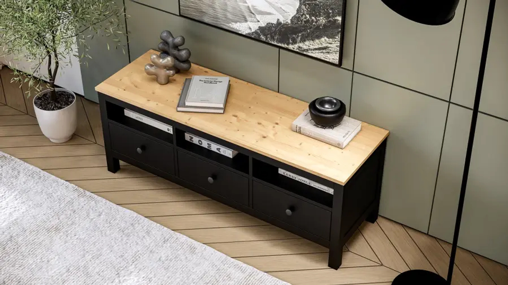 Тумба под ТВ - аналог IKEA HEMNES / ХЕМНЭС/ ХЕМНЕС / КЫМОР / ИКЕА 148х57х47 см, черный/светло-коричневый