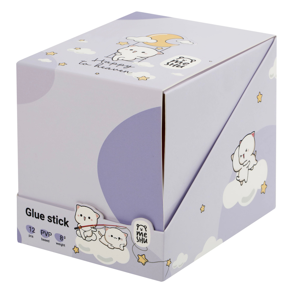 Клей-карандаш MESHU с топпером "Crystal Kitten", 8г, дисплей бокс, ПВП, ассорти