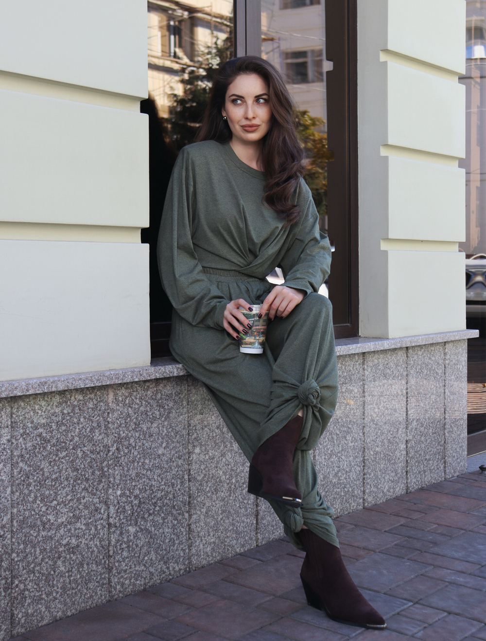 Костюм из трикотажа удлиненный Лонг и брюки