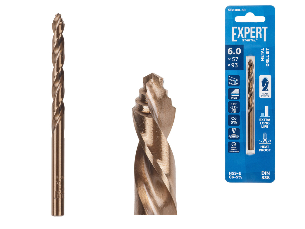 Сверло по металлу ц/х 6.0х57х93 мм HSS-Co EXPERT STARTUL