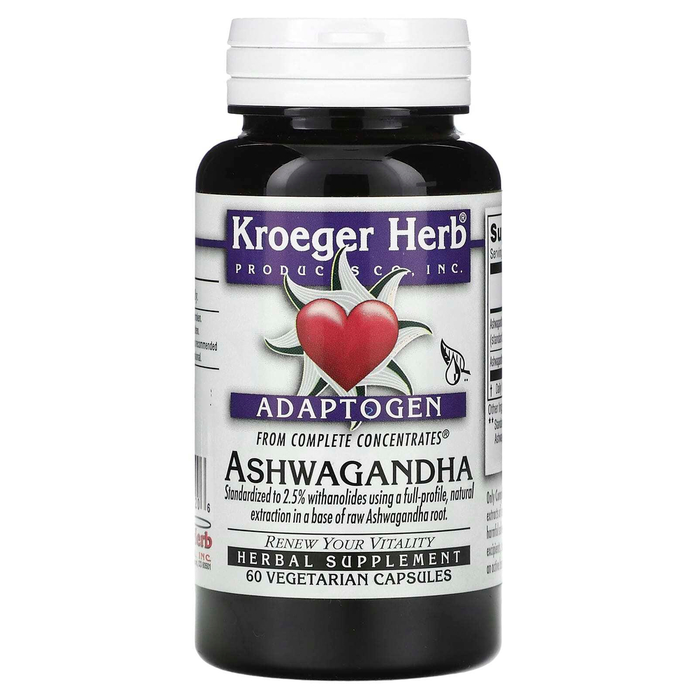 Kroeger Herb Co, Ашваганда, 60 вегетарианских капсул (225 мг на капсулу)
