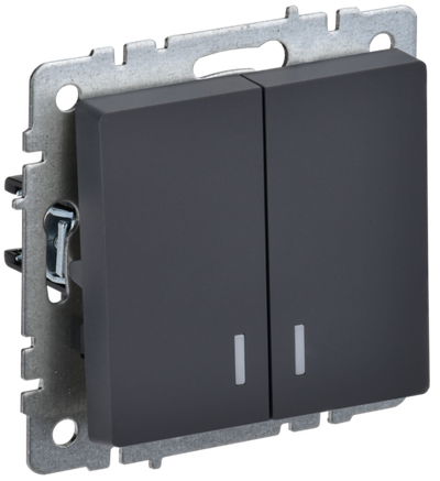 BRITE Выключатель 2-клавишный с индикацией 10А ВС10-2-1-БрГ графит IEK