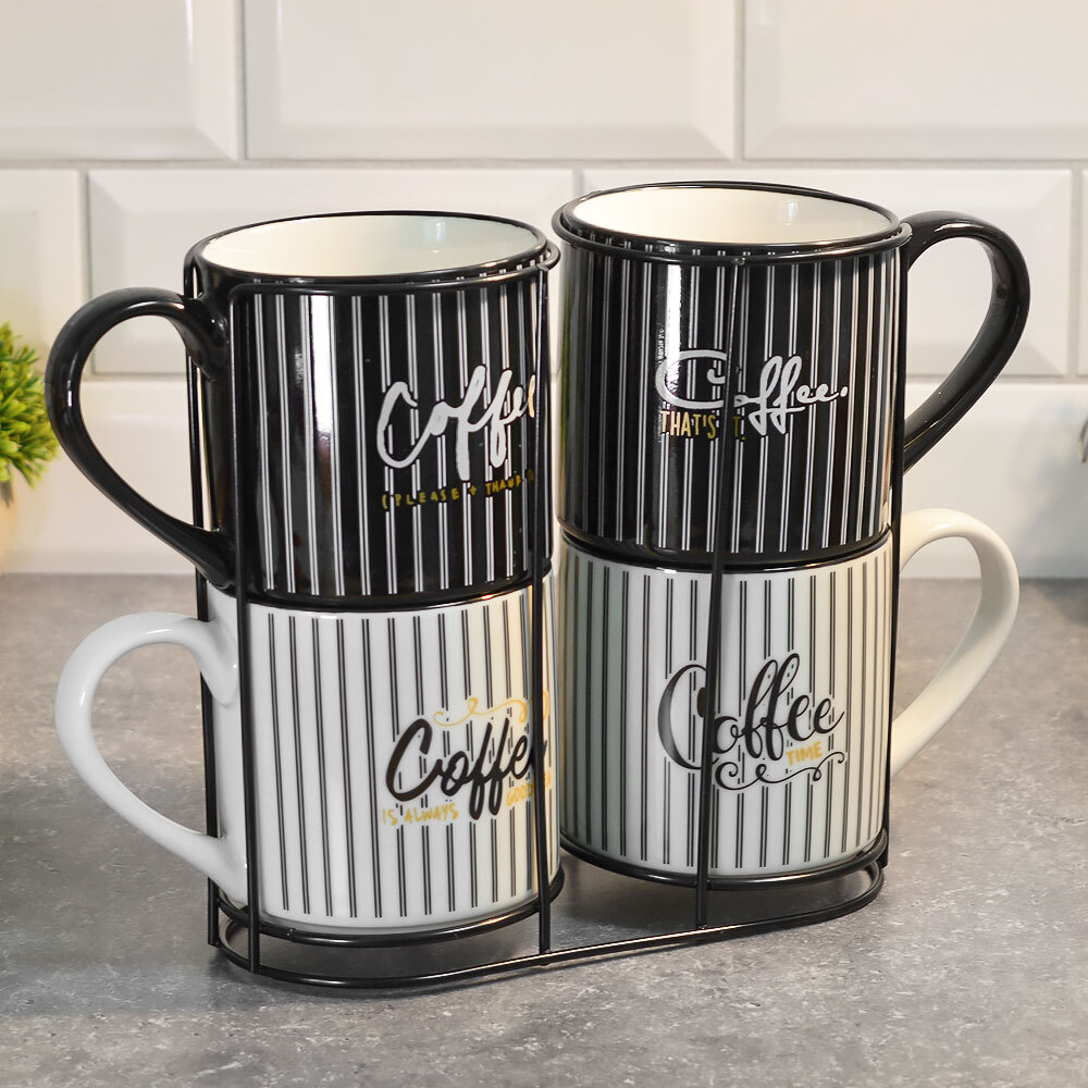 Набор кружек 4шт 480мл на подставке "Кофечаша"