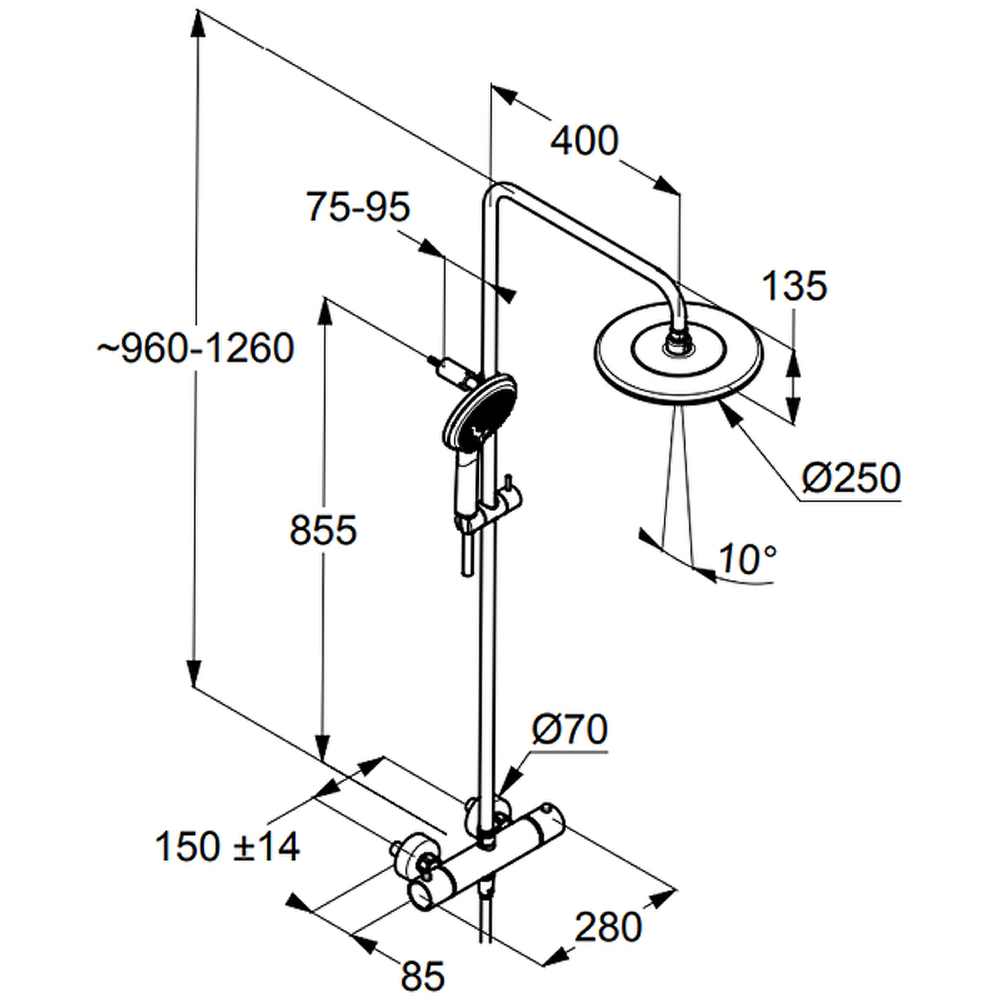Душевая система Kludi Freshline 6709205-00 Хром с термостатом схема