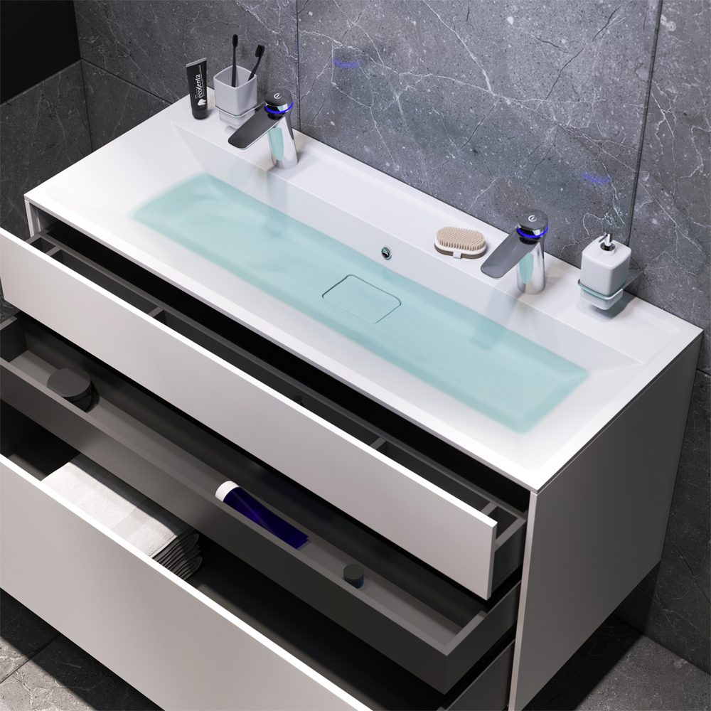 M50AFHX1203WM Inspire V2.0, База под раковину, подвесная, 120 см, 3 ящика, push-to-open, белый матов