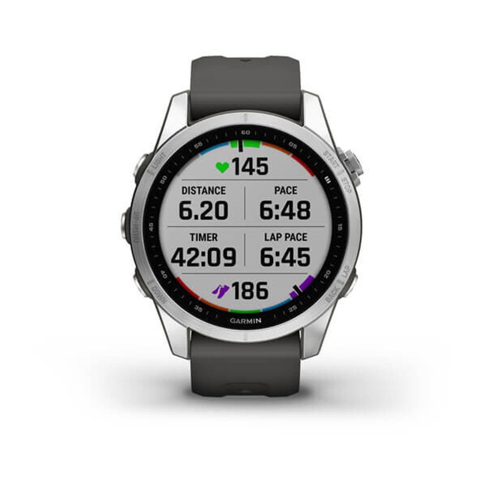 Garmin Fenix 7S серебристый с графитовым силиконовым ремешком 42 мм (010-02539-01)