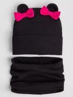 Осенняя шапка для девочки с ушками и снуд