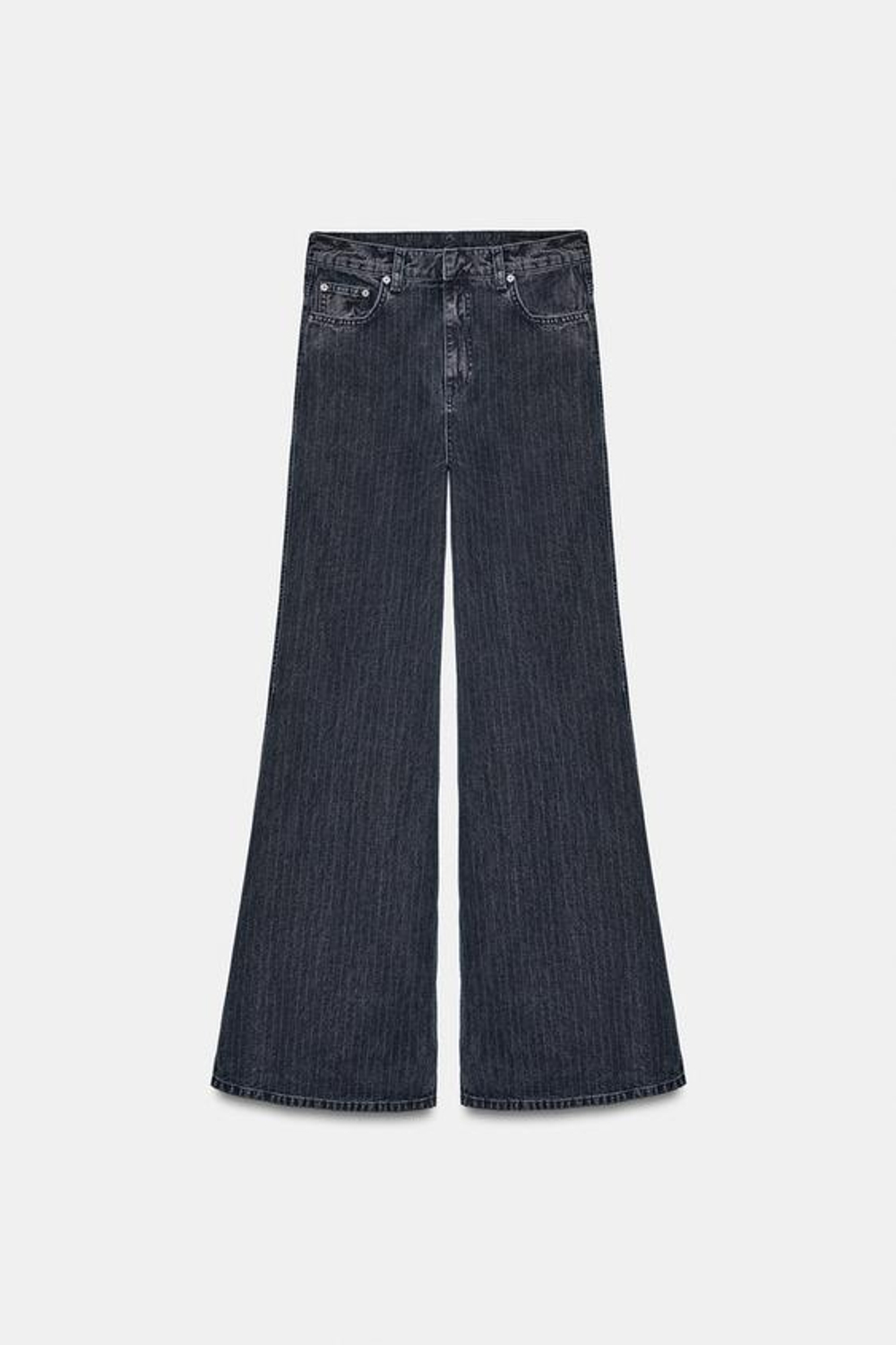 ZARA ДЖИНСЫ FLARE В ПОЛОСКУ С ВЫСОКОЙ ПОСАДКОЙ — ZW COLLECTION, МОРСКОЙ СИНИЙ