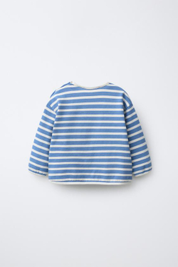 ZARA ФУТБОЛКА В РУБЧИК В ПОЛОСКУ, ЭКРЮ/СИНИЙ