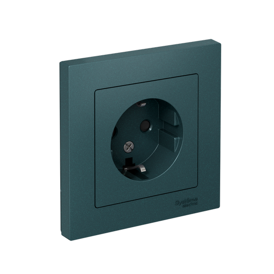 ATLASDESIGN РОЗЕТКА с заземлением со шторками, 16А, в сборе, ИЗУМРУД