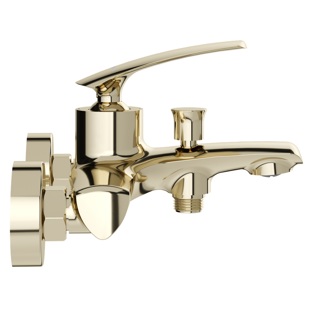 Смеситель для ванны с душем STWORKI Гётеборг S03100GG + Душевой гарнитур Гётеборг S03190GG, глянцевое золото