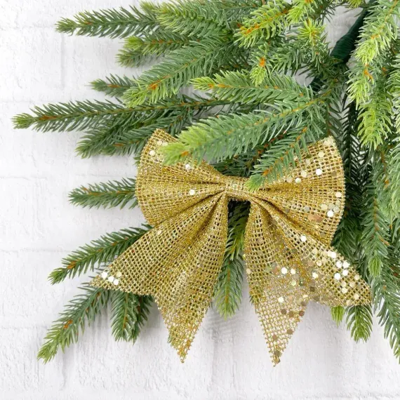 Набор бантов Бриджит 2 шт., 12x13 см., золото с пайетками, Christmas DeLuxe (86906)