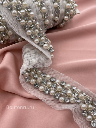 Тесьма жемчуг стразы бисер на сетке