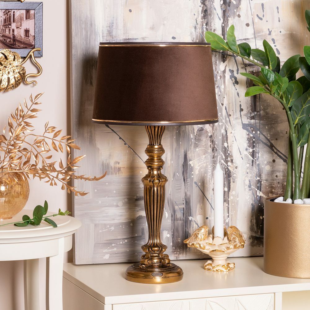 Настольная лампа Богемия Бронза с абажуром Тюссо Конфети Шоколад