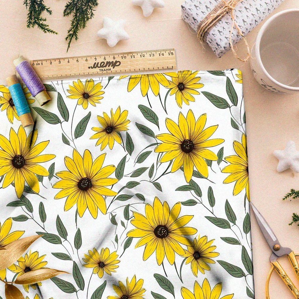 Ткань премиум Оксфорд 600D крупные желтые цветы