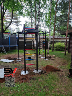 Монтаж уличной шведской стенки Sv Sport Рукоход х 2 (7 вертикальных столбов)