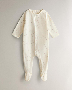 ZARA HOME ДЕТСКИЙ КОМБИНЕЗОН С ЦВЕТОЧНЫМ ПРИНТОМ, КРЕМОВЫЙ