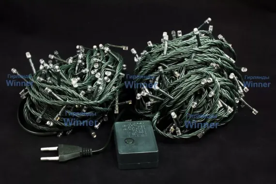 Светодиодная нить 20 м., 220V, 300 теплых белых LED ламп, контроллер, черный провод, Winner (ww.01.5B.300-)