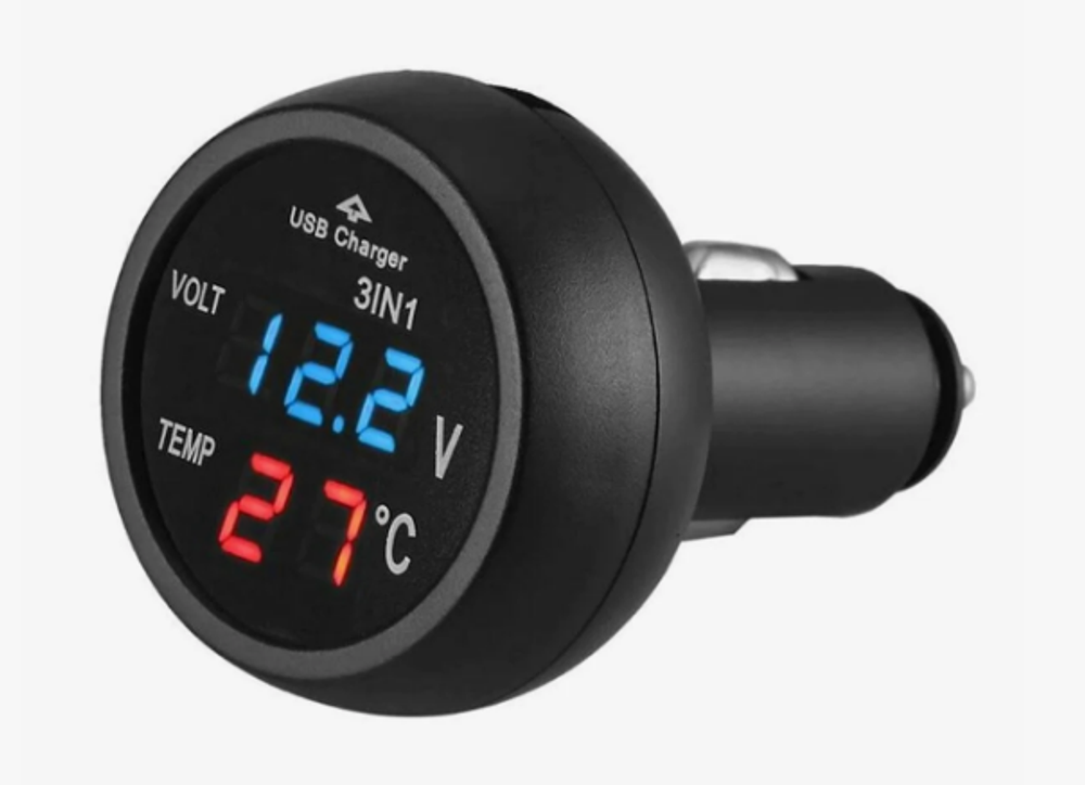 ШТЕКЕР-зарядка 2USB длинный с термометром 12v-24v 3,1А-1,0А черный RV-035