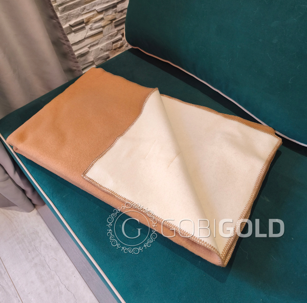 Одеяло тканое из 100% верблюжьей шерсти 150х200 см. (GOBI SUN) - камел/крем (утяжеленное)