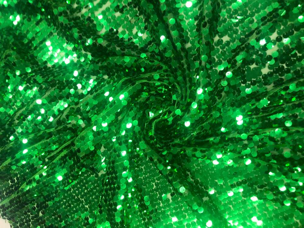 Ткань Пайетк крупные, зеленые, артикул 327378