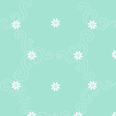 Мятный цветочный орнамент. Завитки и маргаритки