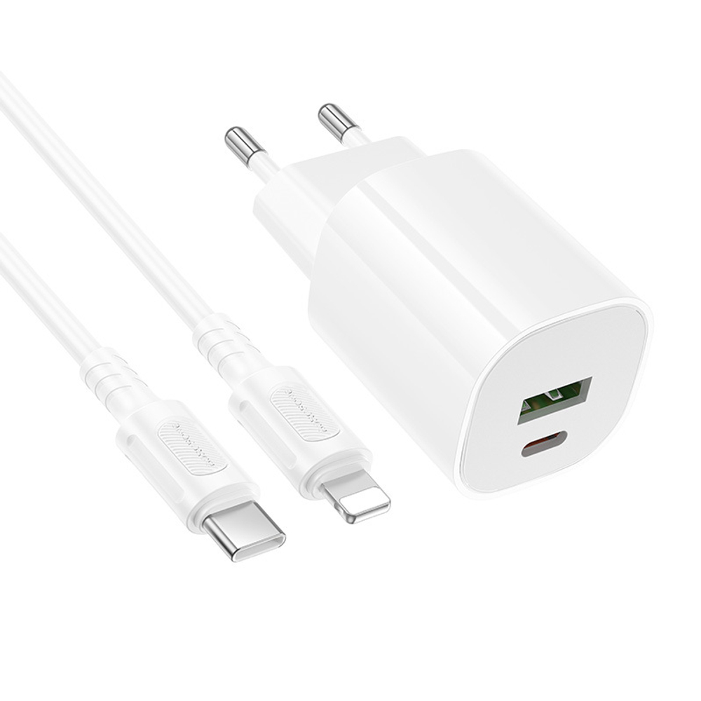Сетевой адаптер питания BOROFONE BA104A PD 20W QC 3.0 + кабель Lighting-Type-C (белый)
